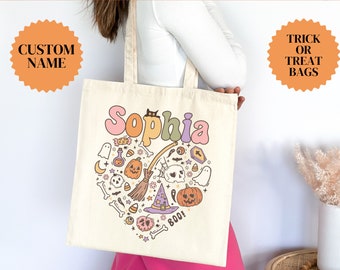 Custom Halloween Bag Trick or Treat Gift Bag Retro Tote Bag Personalized Halloween Gift Kid Not So Scary Halloween Candy Bag Halloween Squad
