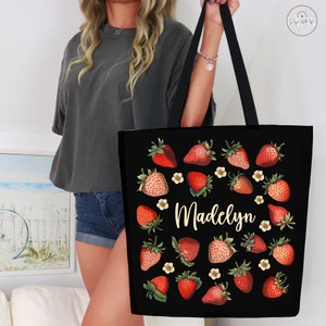 Custom Strawberry Tote Bag Personalized Strawberry Bag Cute Tote Bag Plant Tote Aesthetic Bag Market Bag Pattern Canvas Bag Shoulder Bag image 5