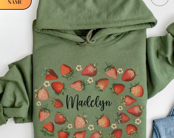 Custom Strawberry Hoodie Personalized Strawberry Sweatshirt Strawberry Shirt Vintage Strawberry Sweater Fruit Sweatshirt Cottage Core Hoodie
