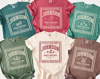Custom Family Christmas Shirt Tree Comfort Colors Matching Christmas Tshirt Personalized Name Christmas Family Vintage Santa Varsity Shirt