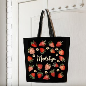 Custom Strawberry Tote Bag Personalized Strawberry Bag Cute Tote Bag Plant Tote Aesthetic Bag Market Bag Pattern Canvas Bag Shoulder Bag image 7