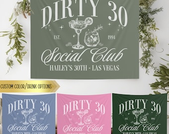 Personalized Dirty 30 Birthday Banner Custom Tapestry 30th Birthday Decor Social Club Birthday Backdrop Cocktail Photo Prop Birthday Sign