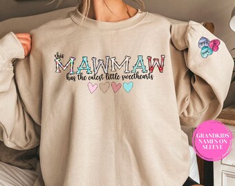 Personalized Valentines Day Mawmaw Sweatshirt With Kids Names on Sleeve Custom Grandma Sweater Birthday Mawmaw Gift Great Grandma Crewneck