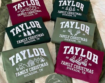 Custom Embroidered Family Christmas Sweatshirt Personalized Last Name Holiday Crewneck Family Christmas Hoodie Matching Christmas Gift Xmas