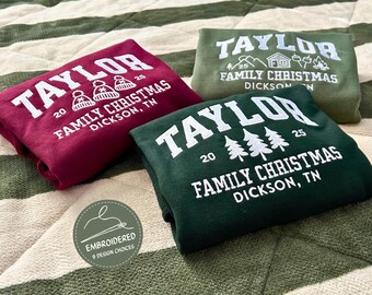 Custom Embroidered Family Christmas Sweatshirt Personalized Last Name Holiday Crewneck Family Christmas Hoodie Matching Christmas Gift Xmas