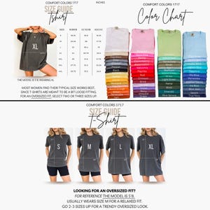 May include: A size chart for t-shirts with a color chart showing different colors of t-shirts. The size chart shows the measurements in inches for sizes S, M, L, XL, and 4XL. The color chart shows 24 different colors of t-shirts.