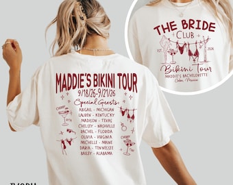 Custom Beach Bachelorette Comfort Color Shirt Martini Bachelorette Tour Shirt Bikinis Bach Club Gifted Bridesmaid Shirt Coastal Bridal Party