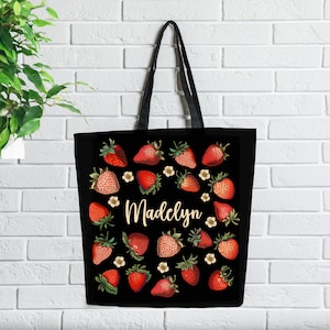 Custom Strawberry Tote Bag Personalized Strawberry Bag Cute Tote Bag Plant Tote Aesthetic Bag Market Bag Pattern Canvas Bag Shoulder Bag image 9