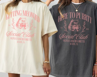 Custom Cat Bachelorette Shirt Luxury Bachelorette Party Shirt Funny Cat Themed Bach Party Favors Coquette Bow Bridesmaid Gifts Social Club