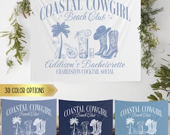 Personalized Coastal Cowgirl Bachelorette Banner Custom Tapestry Beach Party Decor Charleston Bachelorette Sign Coastal Birthday Backdrop