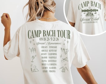 Custom Camp Bachelorette Tour Shirt Comfort Color Personalized Camp Bach Tshirt Lake Bachelorette Camping Bridal Party Gifts Cabin Bach Tee