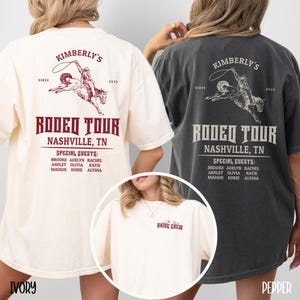 Camiseta personalizada para despedida de soltera Last Rodeo Bach Tour, colores cómodos, camiseta para despedida de soltera de Nashville, camiseta campestre de vaquera y novia.