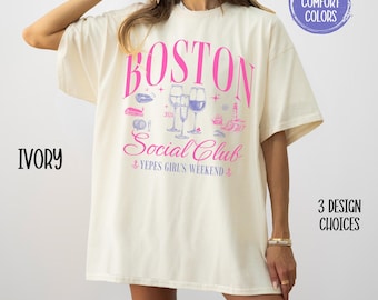 Custom Location Boston Girls Trip Shirt Personalized Matching Vermont Sister Trip Cocktail Social Club Group Shirt East Coast Maine Vacation