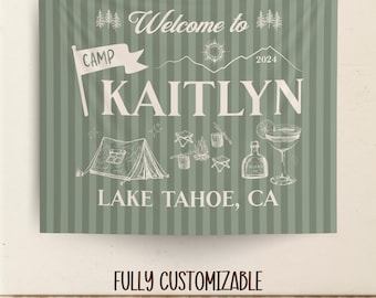 Camp Bachelorette Decor Custom Camp Bach Banner Camping Bachelorette Party Flag Cabin Bachelorette Sign Glamping Birthday Backdrop Welcome