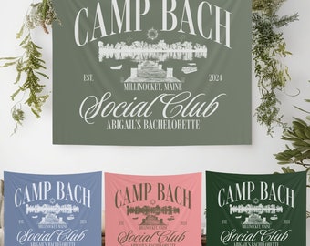 Camp Bachelorette Decor Custom Camp Bach Banner Camping Bachelorette Party Flag Cabin Bachelorette Sign Lake Flag Glamping Birthday Backdrop