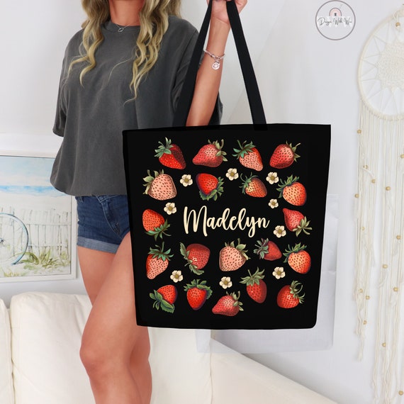 Custom Strawberry Tote Bag Personalized Strawberry Bag Cute Tote Bag Plant Tote Aesthetic Bag Market Bag Pattern Canvas Bag Shoulder Bag