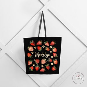 Custom Strawberry Tote Bag Personalized Strawberry Bag Cute Tote Bag Plant Tote Aesthetic Bag Market Bag Pattern Canvas Bag Shoulder Bag image 6