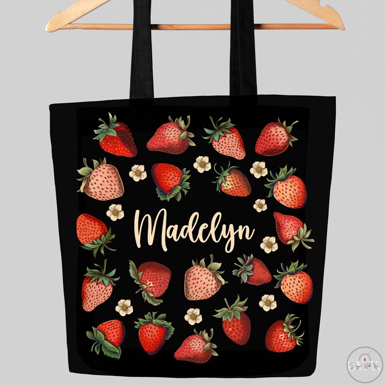 Custom Strawberry Tote Bag Personalized Strawberry Bag Cute Tote Bag Plant Tote Aesthetic Bag Market Bag Pattern Canvas Bag Shoulder Bag image 8