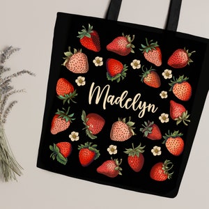 Custom Strawberry Tote Bag Personalized Strawberry Bag Cute Tote Bag Plant Tote Aesthetic Bag Market Bag Pattern Canvas Bag Shoulder Bag image 4