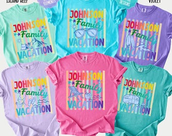 Custom Family Vacation Shirts Comfort Colors Striped Matching Camp Family Reunion Shirt Personalized Name Camping Tshirt Beach Family Trip