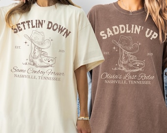 Custom Last Rodeo Bachelorette Shirts Same Cowboy Forever Last Hoedown Country Bach Nashville Bachelorette Party Cowgirl Bridal Party Shirts
