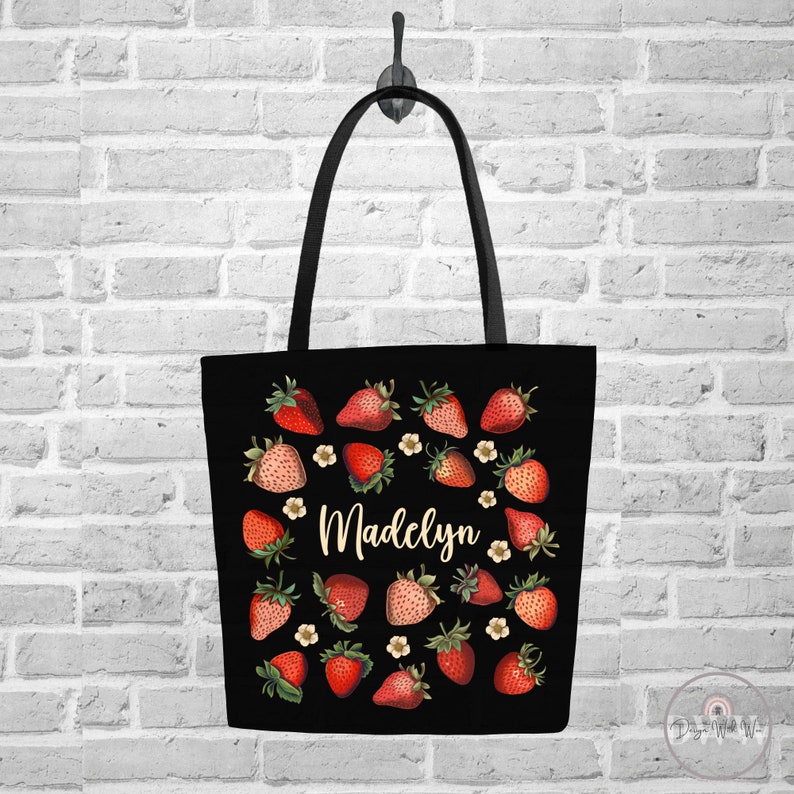 Custom Strawberry Tote Bag Personalized Strawberry Bag Cute Tote Bag Plant Tote Aesthetic Bag Market Bag Pattern Canvas Bag Shoulder Bag image 3