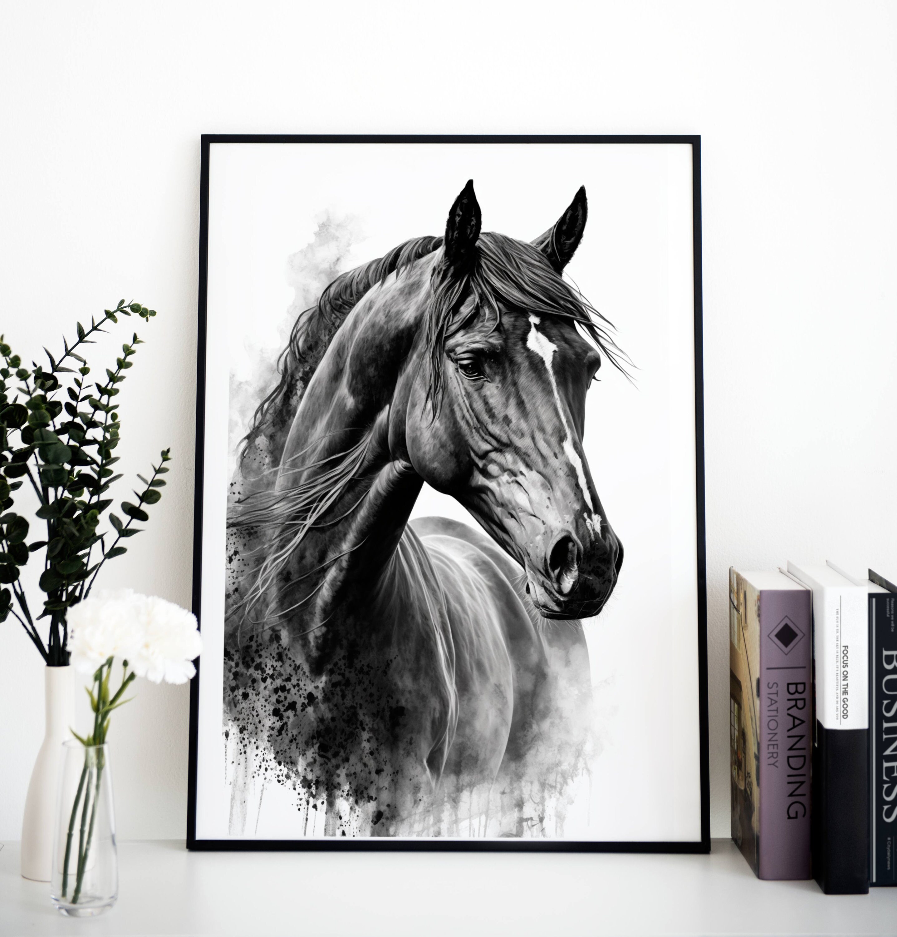 Black and White Horse Sketch Printable Wall Art - Etsy