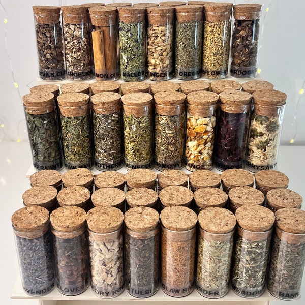 Apothecary Herb Collection | 53 Apothecary Herbs | Herbs For Tea | Witch Kit | Botanicals | Herbs In Glass Jars | Loose Incense | Witchcraft