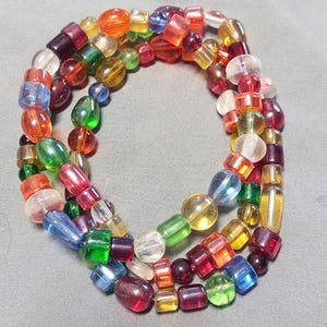 Rainbow Beaded Bracelets - 8.5” Colorful Glass Beads, Handmade Stretch Jewelry, Boho Gift for Women