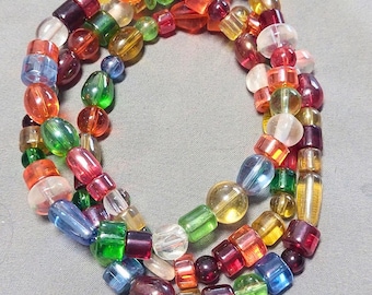 Rainbow Beaded Bracelets - 8.5” Colorful Glass Beads, Handmade Stretch Jewelry, Boho Gift for Women