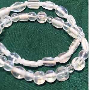 White and Clear Glass Beaded Bracelet - 8.5” Handmade Unique Beads, Elegant Stretch Jewelry Gift for Women