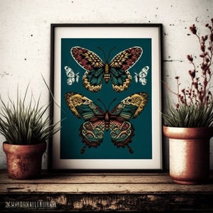 Boho Butterfly- Estilo de arte de punto- Lienzo/Póster/Impresión enmarcada/Póster con hangar/Póster impreso/Arte de pared/Deco - para dormitorio/sala de juegos/oficina