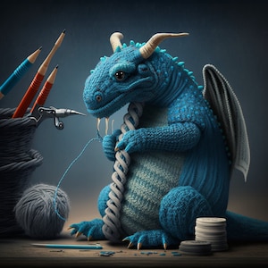 Dragon- Knit Art Style- Lienzo/Póster/Impresión enmarcada/Póster con hangar/Póster impreso/Arte de pared/Deco - para dormitorio/sala de juegos/oficina