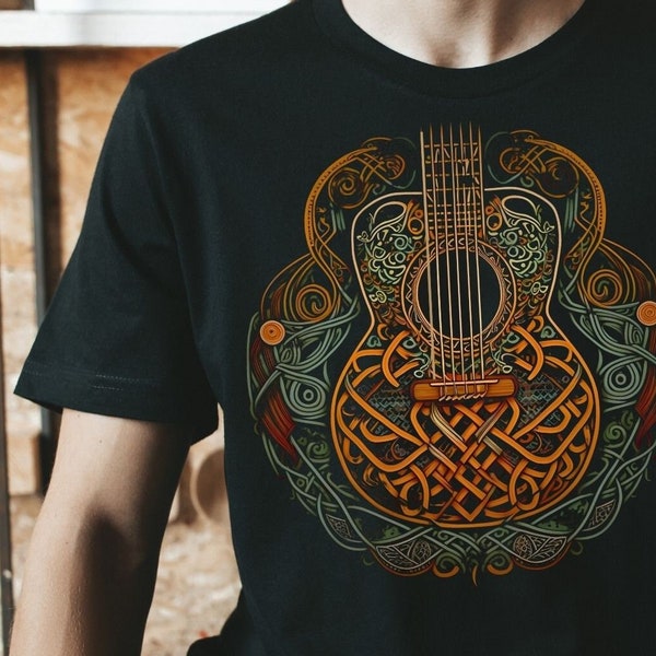 Irish Shirt for Guitarist Tee with Celtic design for Music Lover Shirt or Gift for son Musician T-shirt Unique Celtic Art for guitar player