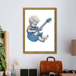 Baby Guitarist Wall Art Guitar Lover Wall Art Digital Download Baby Poster Guitar Print Child Playing Guitar Wall Art