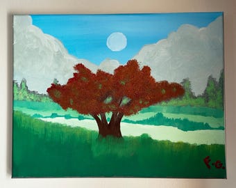 The Tree of Flames (Nature Oil Painting, Landscape Art)