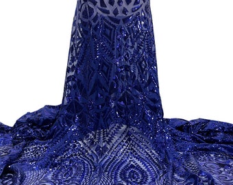 Royal Blue Stretch Sequin Fabric/Stretch Sequins/ Royal Blue Sequin/sequin for prom dresses/sheer sequin/royal blue stretch sequin-Per Yard
