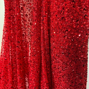 Red Lace Fabric/Beads & Red Sequin on Red Sheer Mesh, perfect Wedding, prom evening Gown, party Dress-per Yard