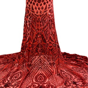 RED Exotic Stretch Sequin Lace Fabric/ Stretch Sequins Fabric/ Red Sequin Lace/Wedding Lace/Sequin Lace Fabric/Hot Sell Sequins-by Yard