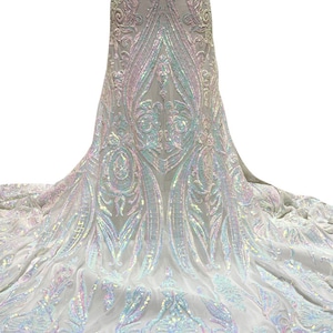 White Iridescent stretch Sequin Fabric/ 4 Ways Stretch Sequin/Prom Dress Sequin Fabric/Sequins Fabric/bridal Stretch Sequin-By Yard