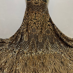 Gold Stretch Sequin Fabric/ 4 Way Black Stretch Mesh with Gold Sequin/ Stretch Gold Lace Fabric/Shiny Gold Sequins Lace- Per Yard