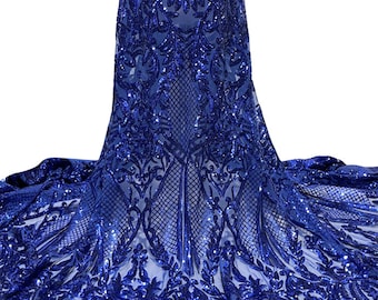 Royal Blue Stretch Sequin Fabric/ Stretch Sequins/ Royal Blue Sequin/Prom, Wedding, Evening Grown/Royal Blue Stretch Sequin- Per Yard