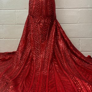 Red Sequin 4 Way Stretch Mesh Lace Fabric-52&quot; Width Perfct for Prom Dresse- By Yard