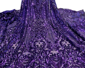 High Quality Purple Stretch Sequin 4 Way Stretch Mesh/ Purple Sequin Lace/Wedding Lace/Sequin Lace Fabric/Purple Stretch Sequin-by Yard