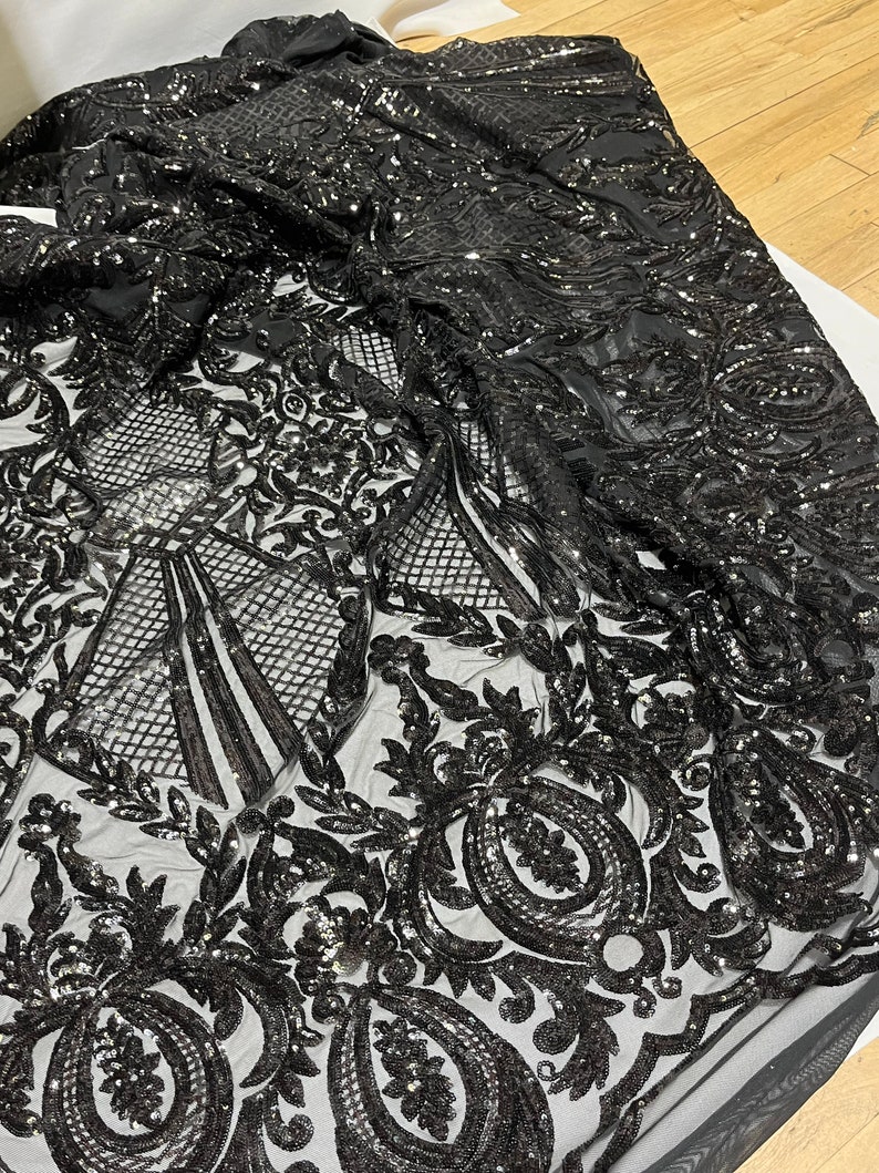 Exclusive Black Sequin Fabric/ Stretch Black Sequins Fabric/ Etsy