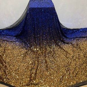 Royal Blue-gold Stretch Sequin/ Custom Design Sequin Black Stretch Mesh ...