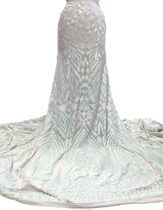 white iridescent sequin prom dress Dave and Johnny Long White Sequin Prom Dress 10996 White / 0