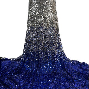 Exclusive Stretch Sequin Fabric/Royal Blue And Silver Sequin/Ombre Stretch Sequin /2 tone Stretch Sequin- royal blue & silver- Per Yard