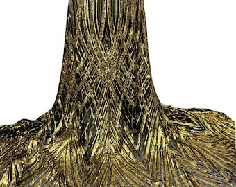 Gold Stretch Sequin Fabric/ 4 Way Black Stretch Mesh with Gold Sequin/ See Through Black Stretch Mesh & 3mm Gold Sequin/Gold Sequins-By Yard