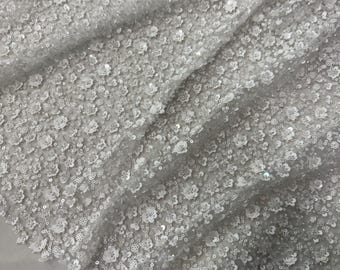 White Lace Fabric | Beaded Sequin Embroidery Mesh Lace Sold By The Yard